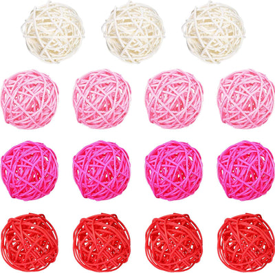 Rattan decorative spheres, Red, Pink, Rose Red, White, 15 pcs