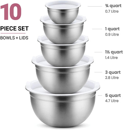 Stainless Steel Mixing Bowls with Tight Lids (Set of 5)