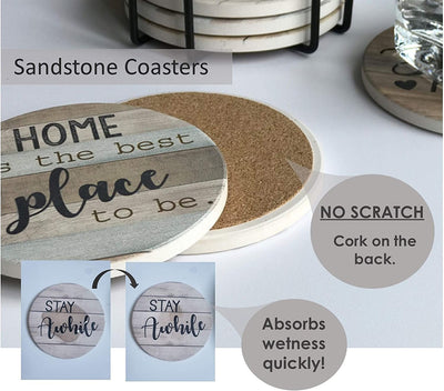 Set of 6 rustic stone coasters with stand, rustic stone