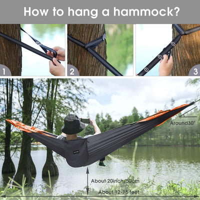 Large camping hammock with mosquito net, Dark Gray/Dark Orange