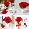 Artificial Rose Bouquet, Valentine Decorations (Red), 15-Pack