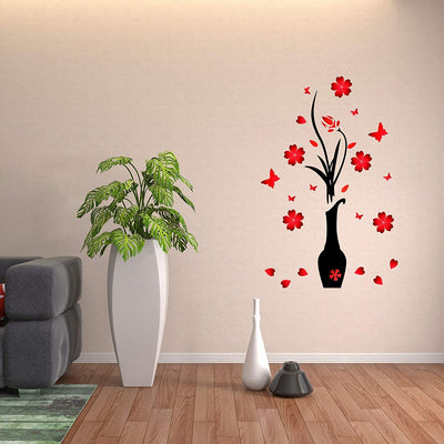 DIY Wall Decal, Flower and Vase, 30" x 12" (Red)