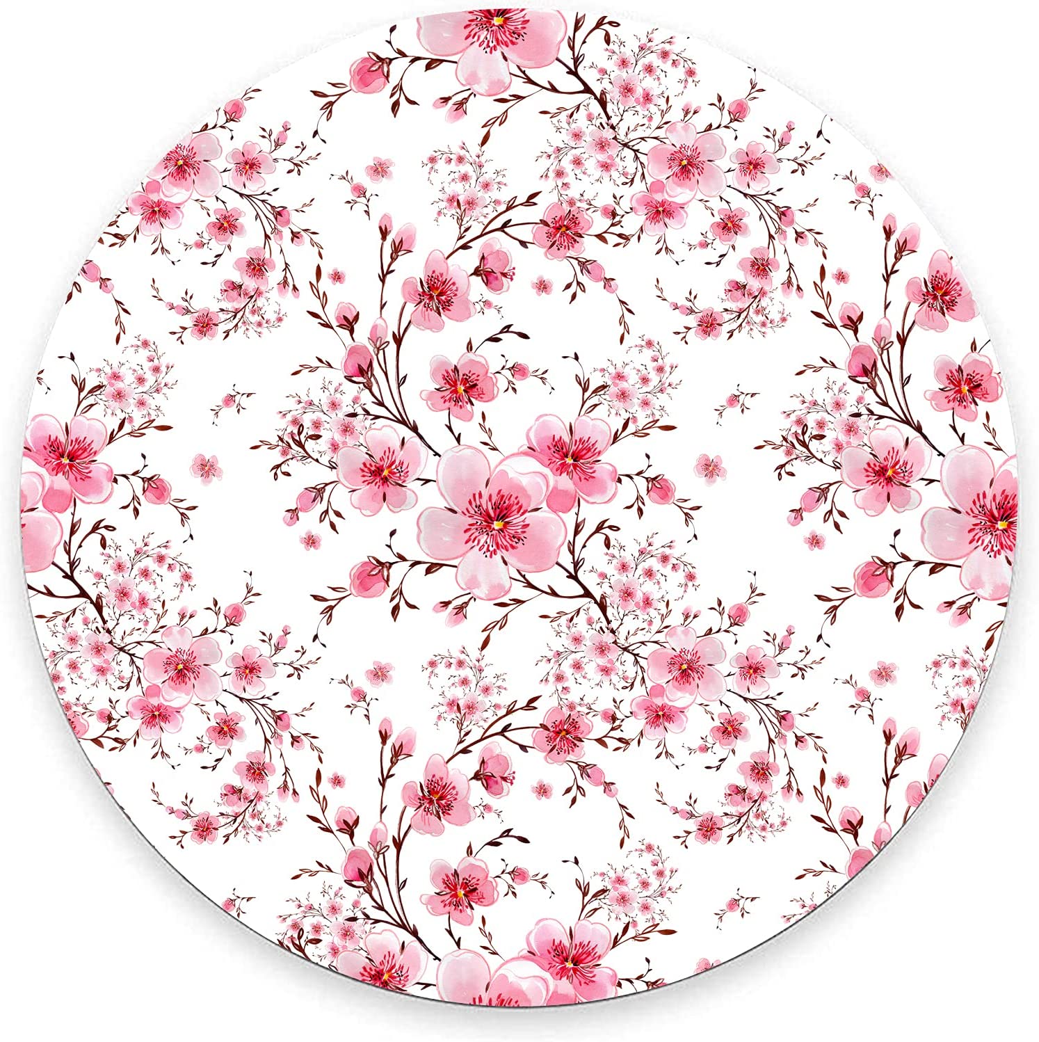 Round Mouse Pad Waterproof 7.9" x 0.12" Pink Flowers