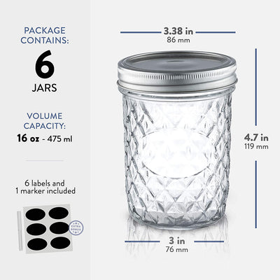 16-ounce canning jars (6-pack) with lids and bands