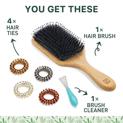 Natural bristle hair brush (paddle), Size: 6 Piece Set