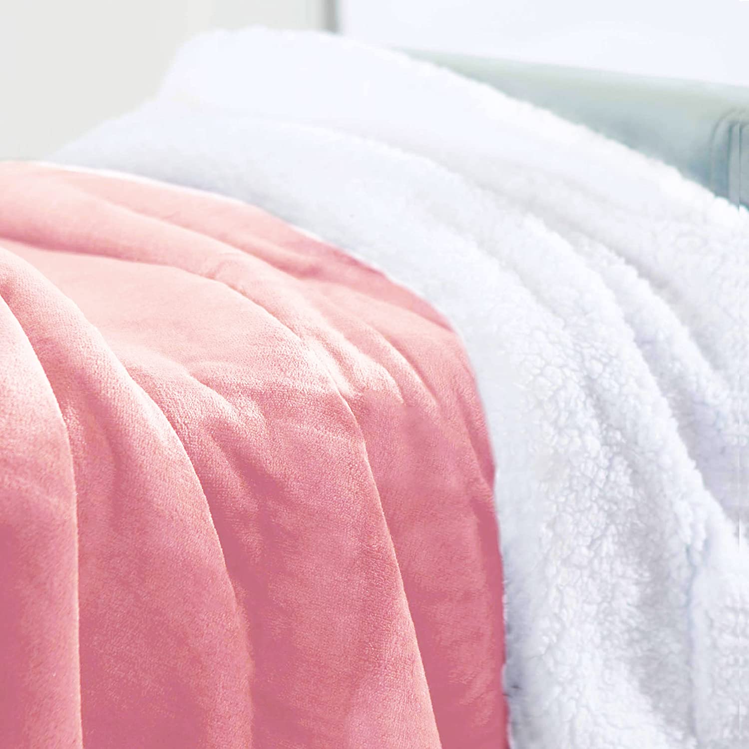 Plush Blanket for Bed and Sofa (50" x 70") Pink/White