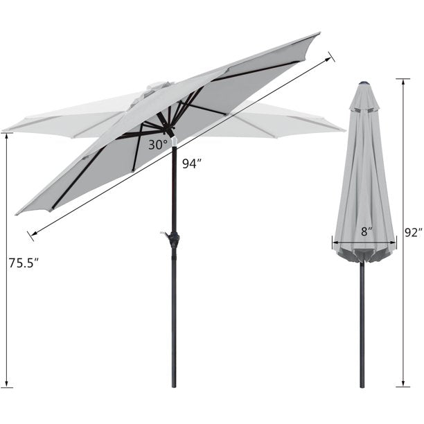 9' Patio Umbrella with Tilt Button, Color: Gray