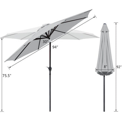 9' Patio Umbrella with Tilt Button, Color: Gray