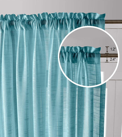 2 Linen Sheer Curtain Panels (Turquoise, W35 X L54)