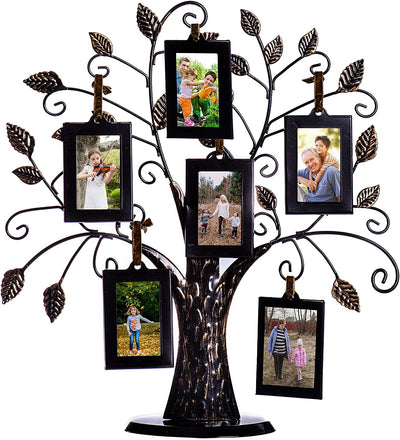 Family Tree Photo Frame Holder with 6 Hanging Picture Frames, 13"