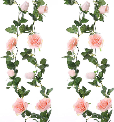 Pack of 2 artificial flower garlands for decoration in pink