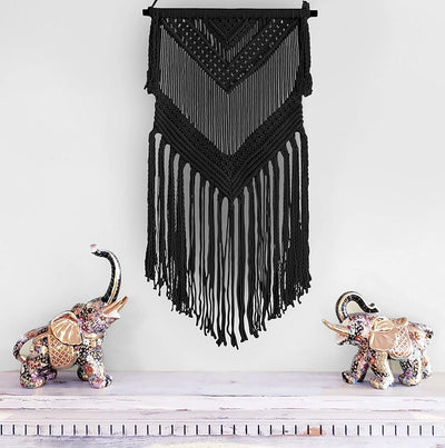 Black Macrame Wall Hanging 16" x 36"