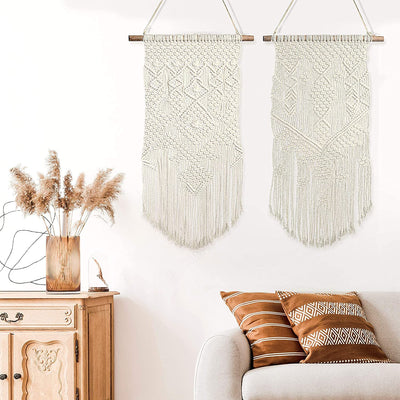 Woven Macrame Wall Hanging Decoration, 24" L x 13" W, Set of 2