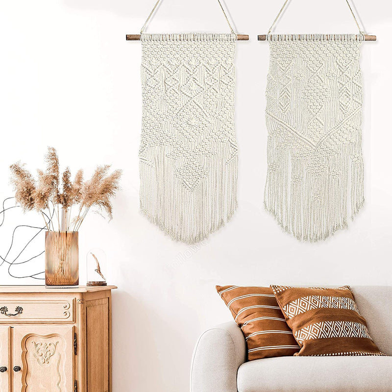 Woven Macrame Wall Hanging Decoration, 24" L x 13" W, Set of 2