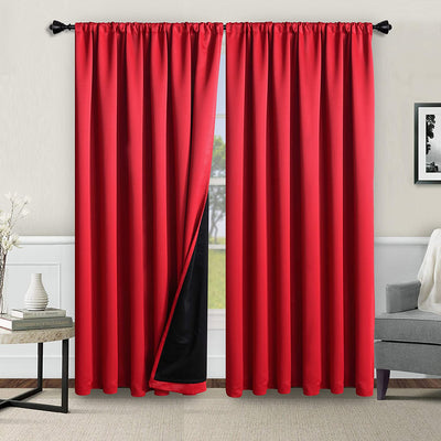 100% Cotton Bedroom Curtains, 52" x 84" L, Red