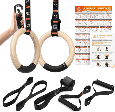 Wooden Gymnastics Rings with Adjustable Number Straps