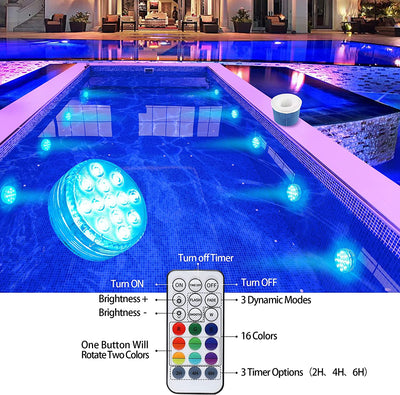 4 Packs 16 Colors Submersible LED Pool Light with Remote Control