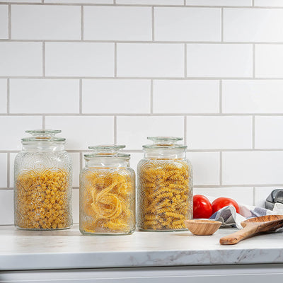 Glass kitchen organization jars for storing dry ingredients