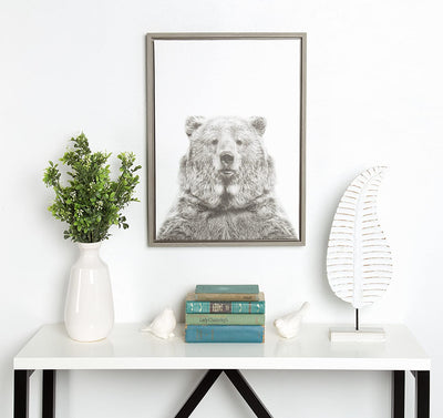 Bear Animal Print Black and White, 18x24 Gray