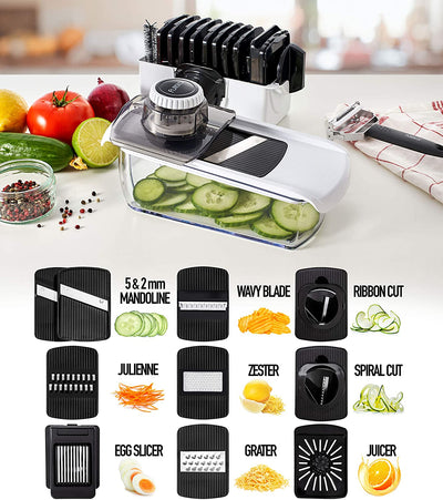 11-in-1 mandolin slicer (+ safety glove and cleaning brush)