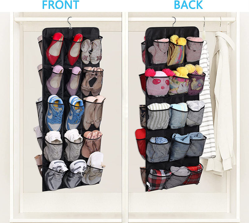 Double-sided hanging shoe rack with 30 large pockets