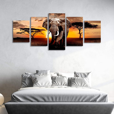 Canvas Print (Elephant at Sunset), Framed 40" W x 20" H