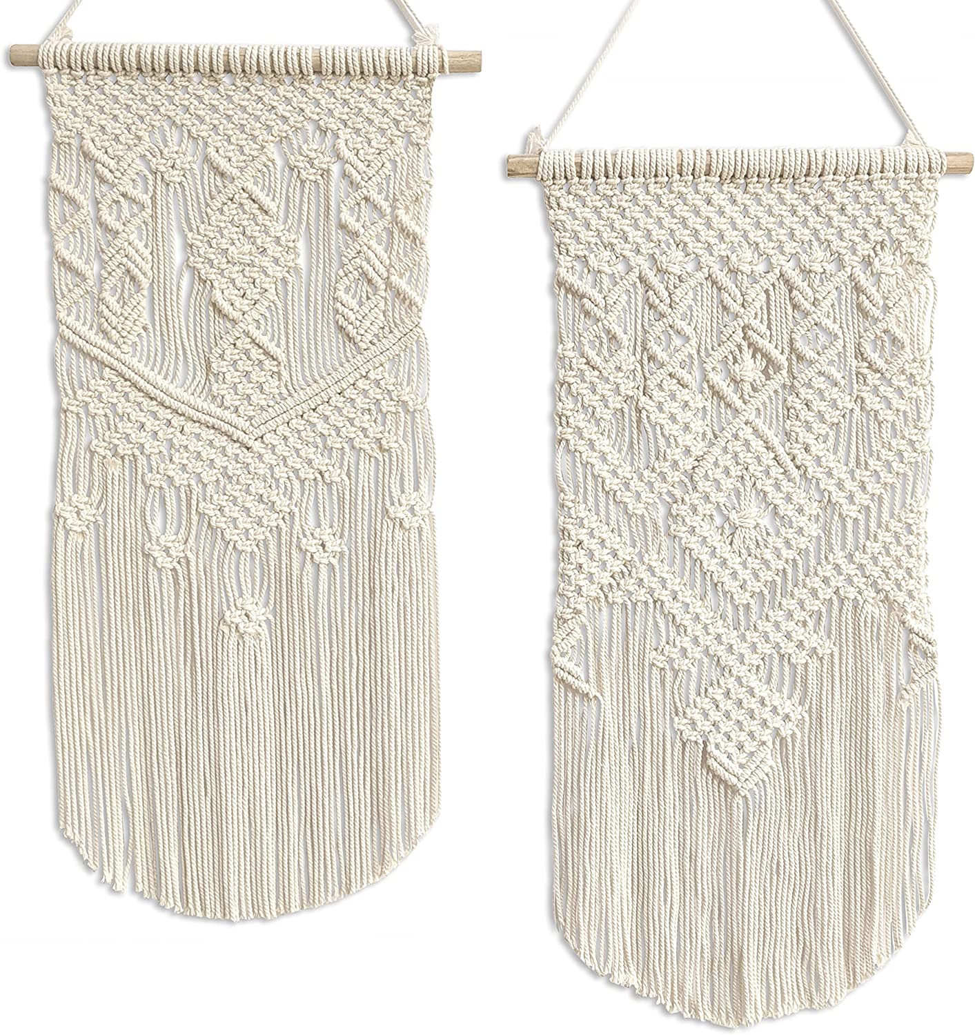 Woven Macrame Wall Hanging Decoration, 24" L x 13" W, Set of 2