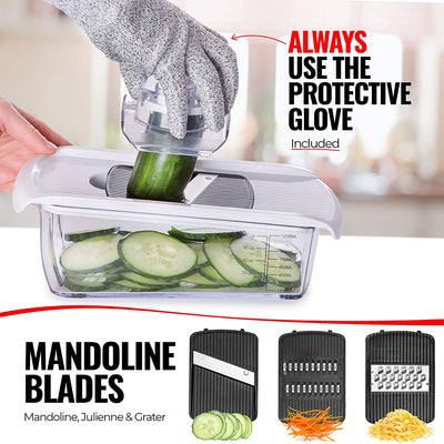 Vegetable cutter with container and 11 blades of different sizes