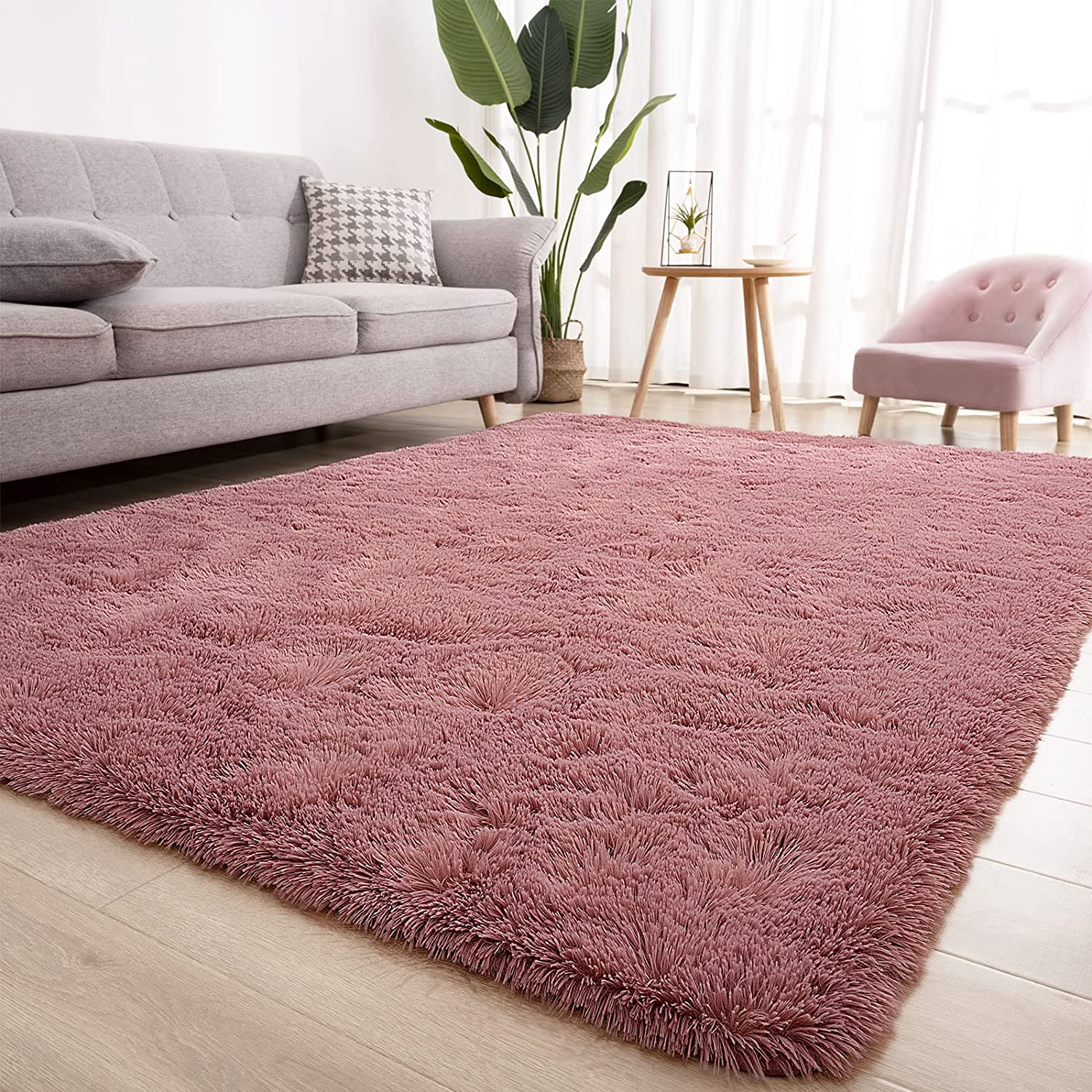 Shaggy Fluffy Area Rug for Bedroom, 3' x 5', (Blush)