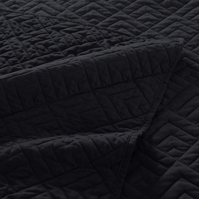 Full Queen Size Black 3 Piece,Lightweight Microfiber Coverlet Modern Style Squares Pattern