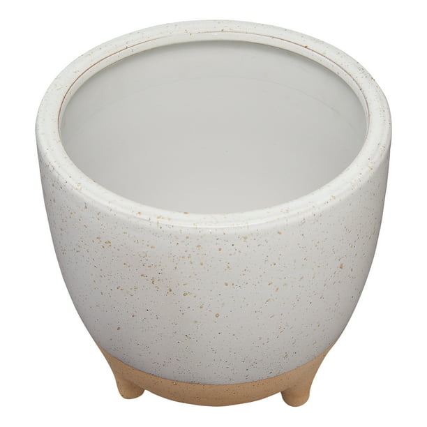 Round White and Beige Ceramic Plant Planter, 10" x 10" x 9"