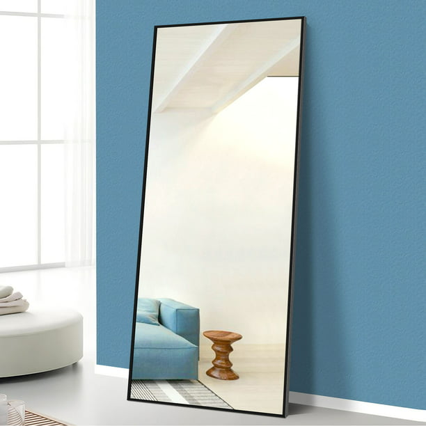 65" X 22" Rectangular Floor Mirror with Stand, Color: Black