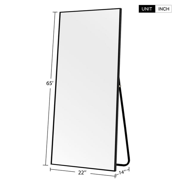 65" X 22" Rectangular Floor Mirror with Stand, Color: Black