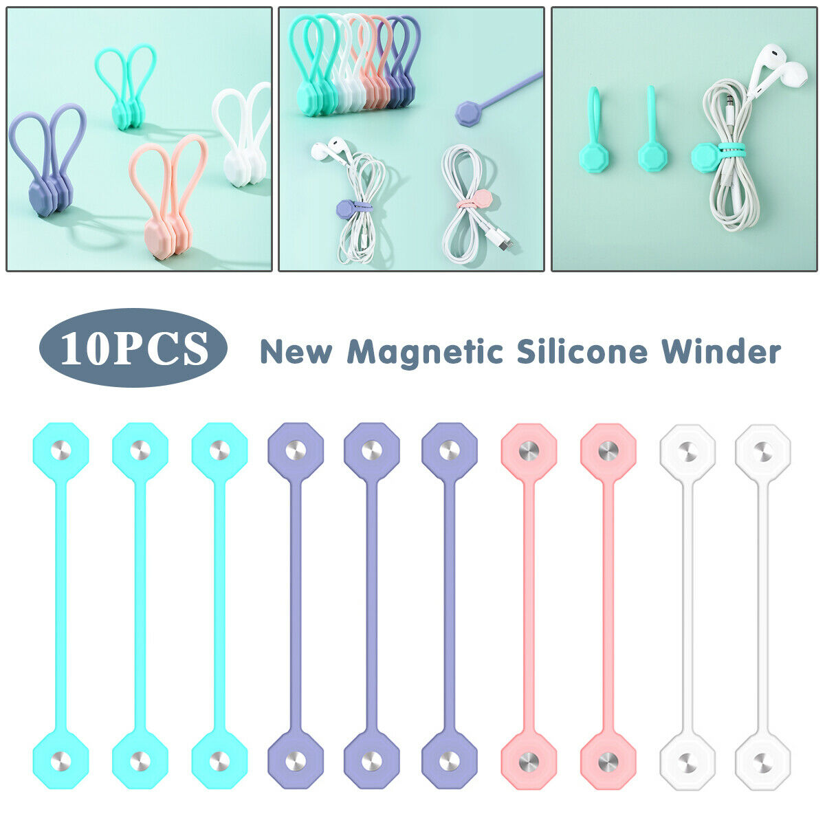 10Pcs, Silicone Cable Magnetic, Multicolor