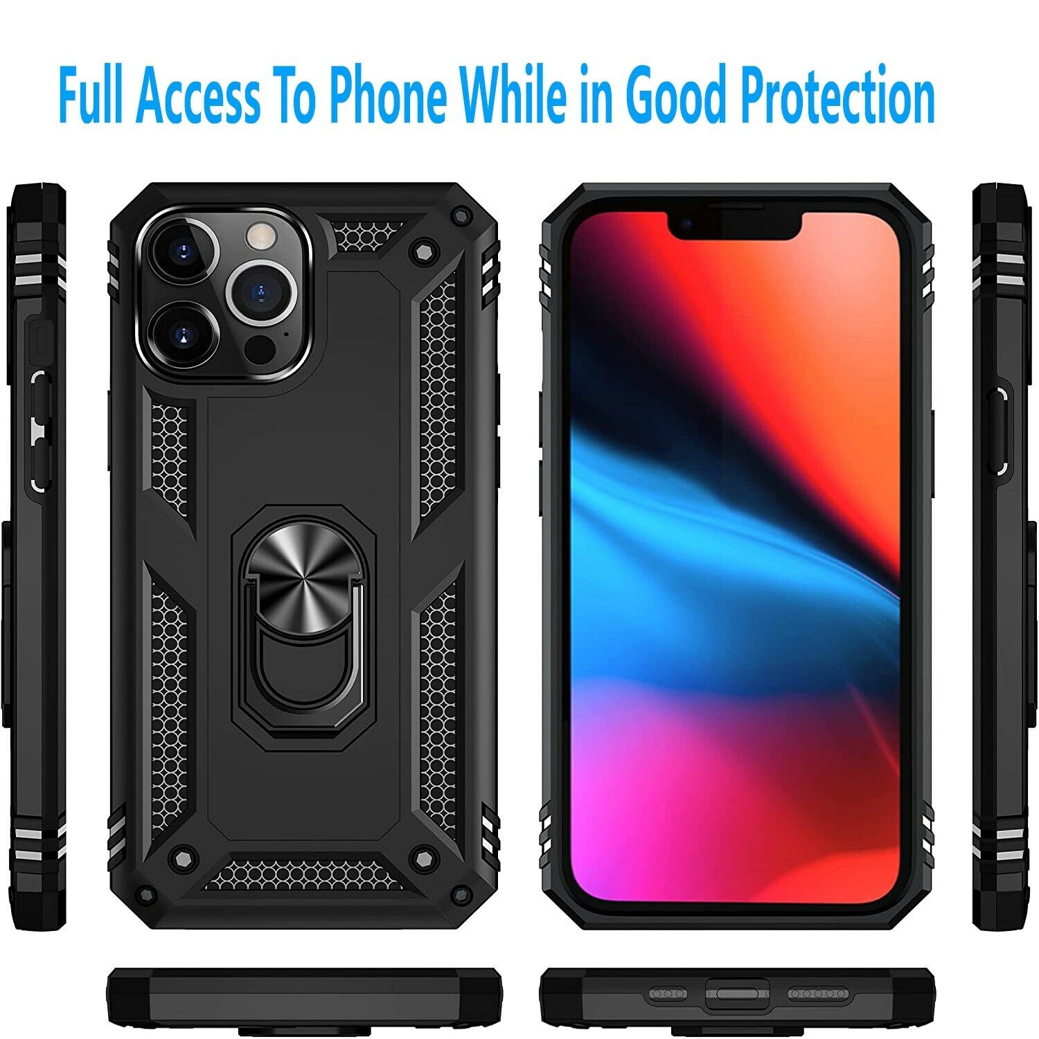 Cell Phone Case, Tempered Glass Protector (Color: Black)