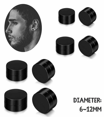 Stainless steel magnetic earrings, color: black, 10mm, 1 pair