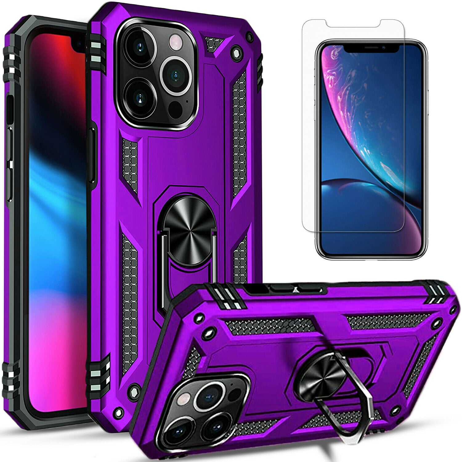 Cell Phone Case, Tempered Glass Protector (Color: Purple)