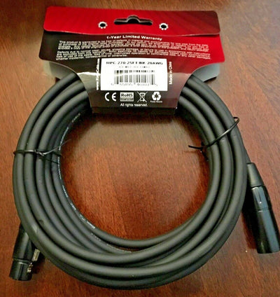 XLR Male to Female Microphone Cable 25ft, Color: Black